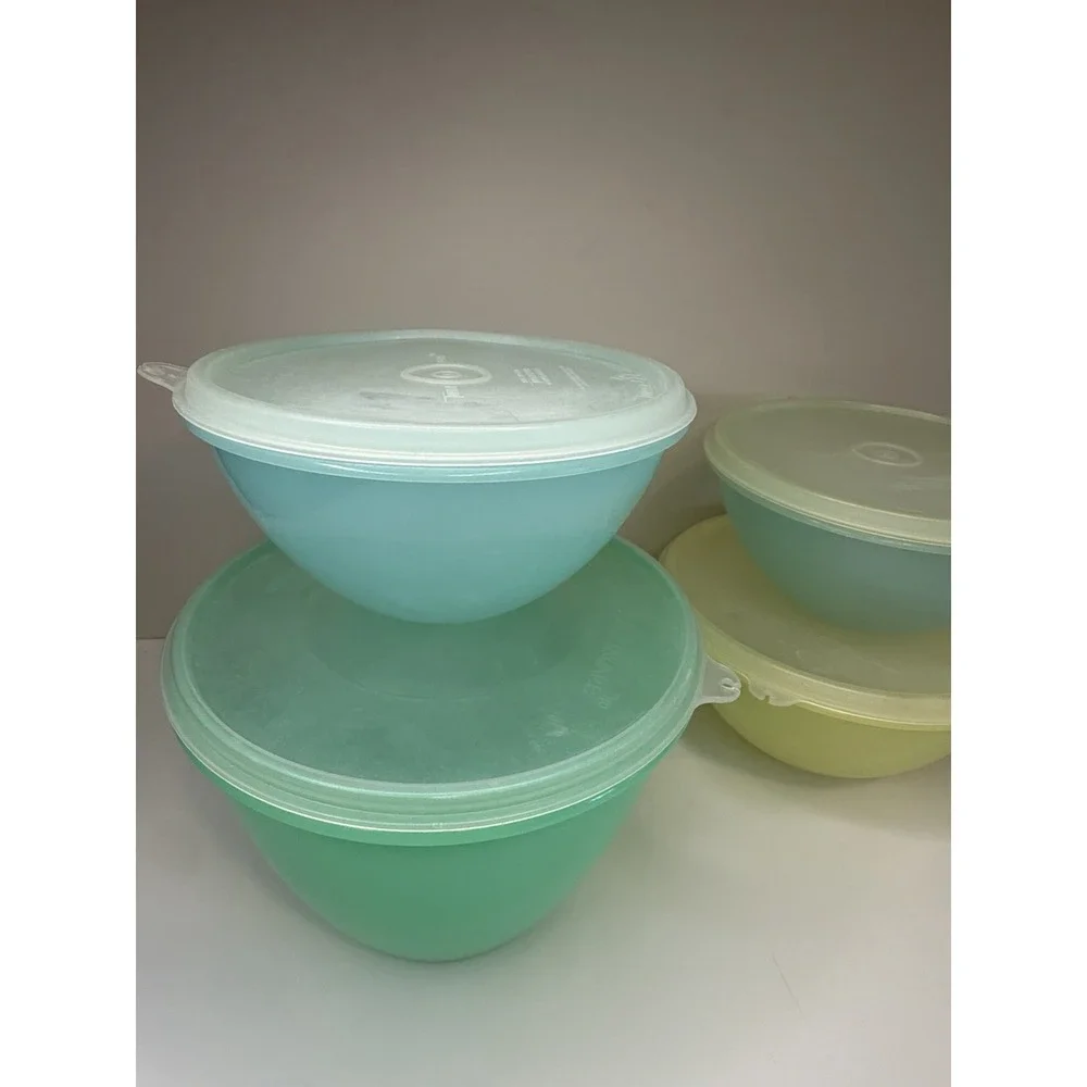 Vintage Tupperware Wonderlier Nesting Bowls Lids Pastel Storage Containers